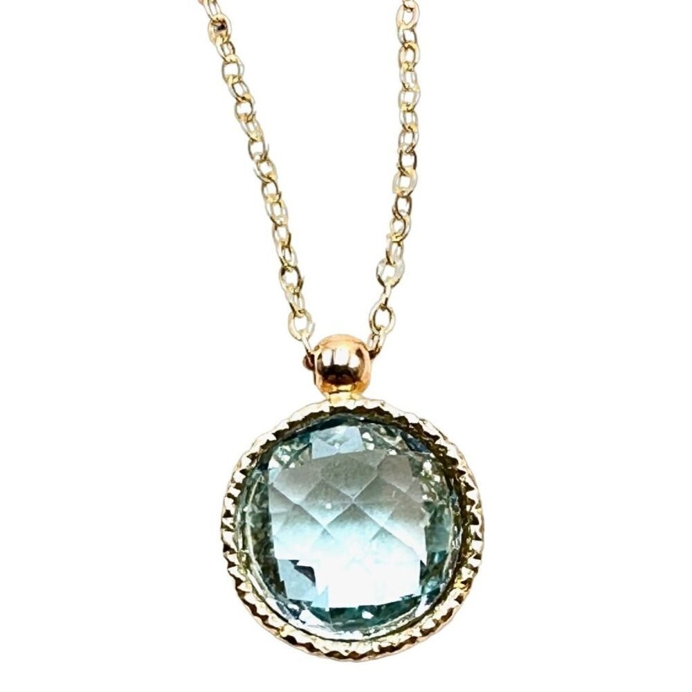 Italian 14k Yellow Gold Cushion Cut Blue Topaz Pendant 18" Chain Necklace